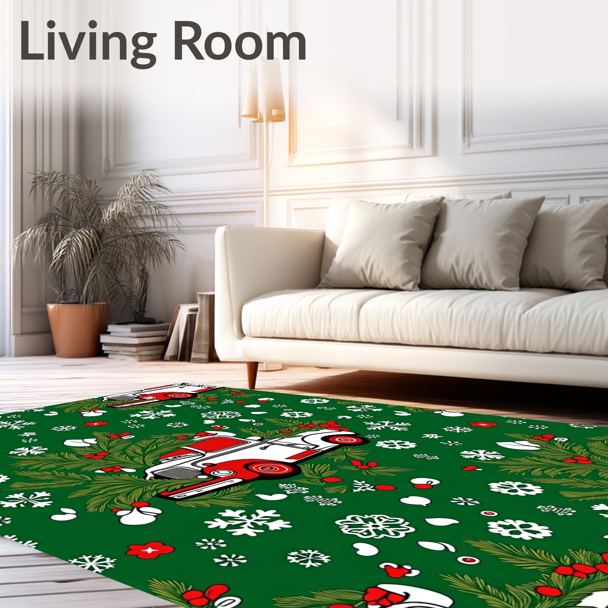 Christmas Truck Pine Holly Snowflakes Rug