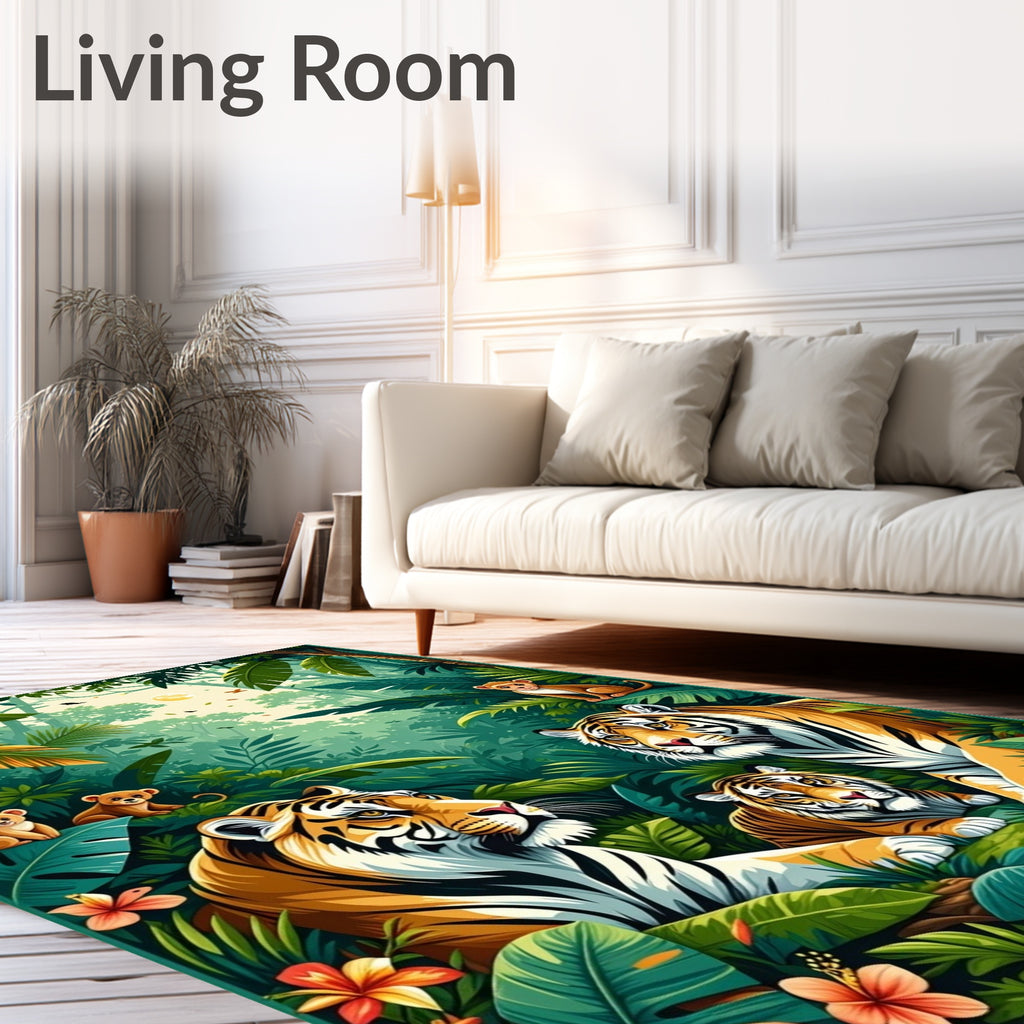 Vibrant Jungle Tiger Scene Rug