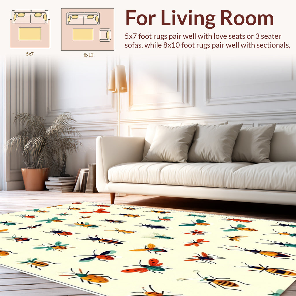 Whimsical Insect Patterned Pastel Rug