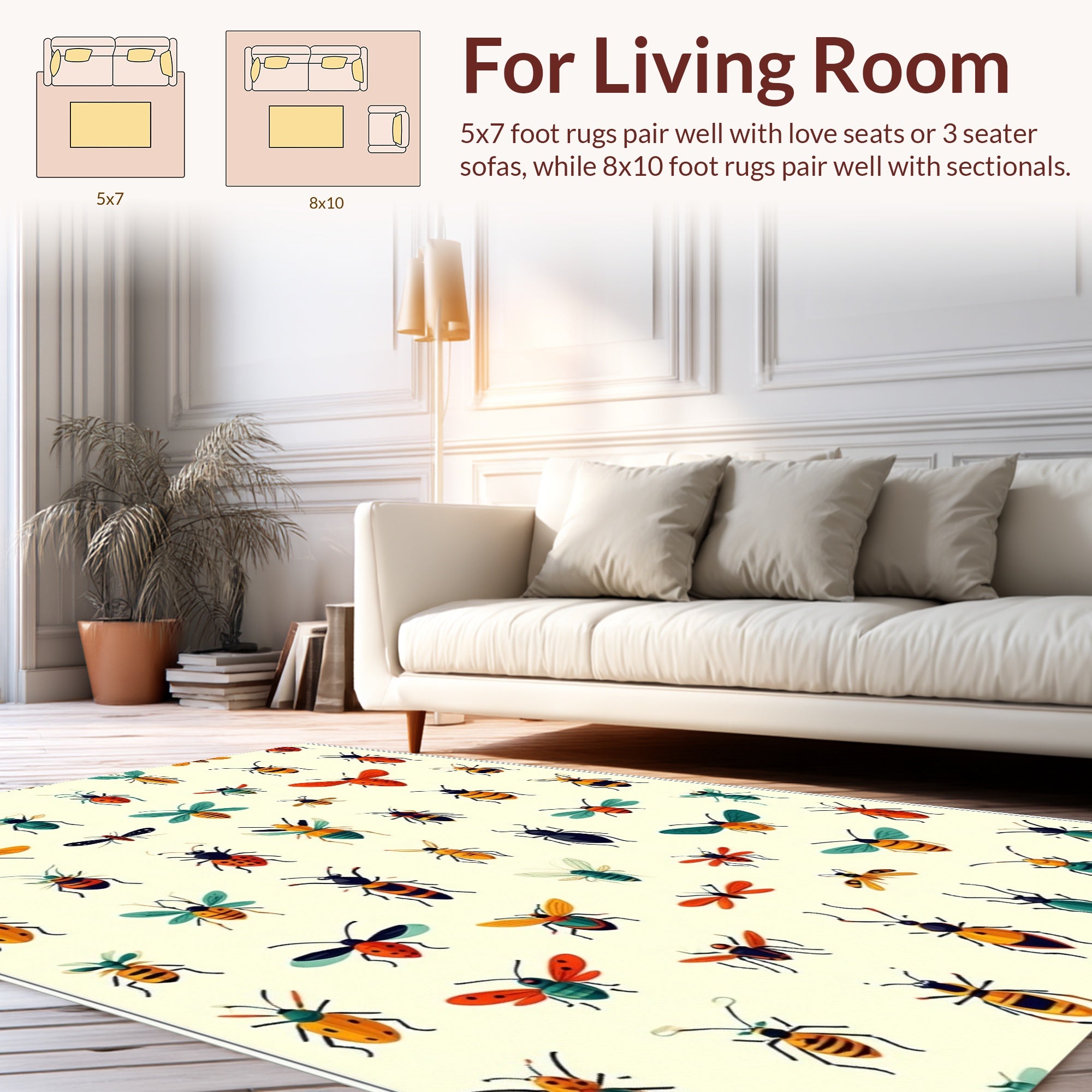 Whimsical Insect Patterned Pastel Rug