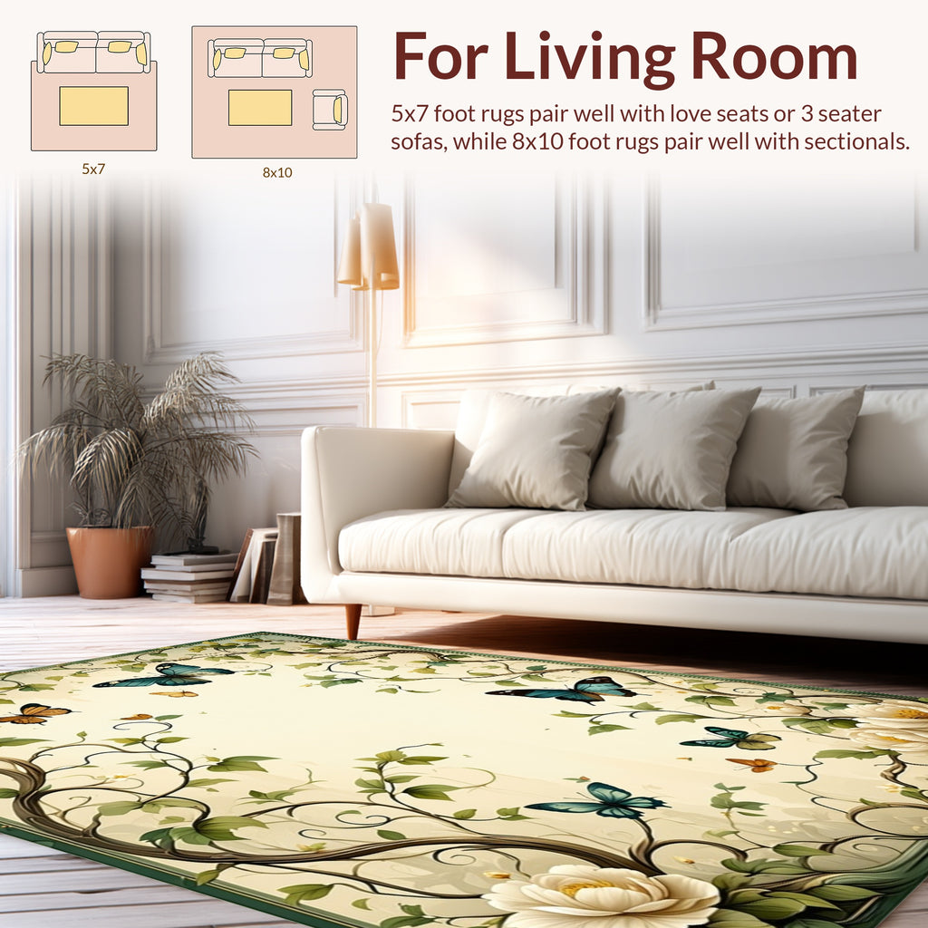 Nature Inspired Butterfly Floral Pattern Rug