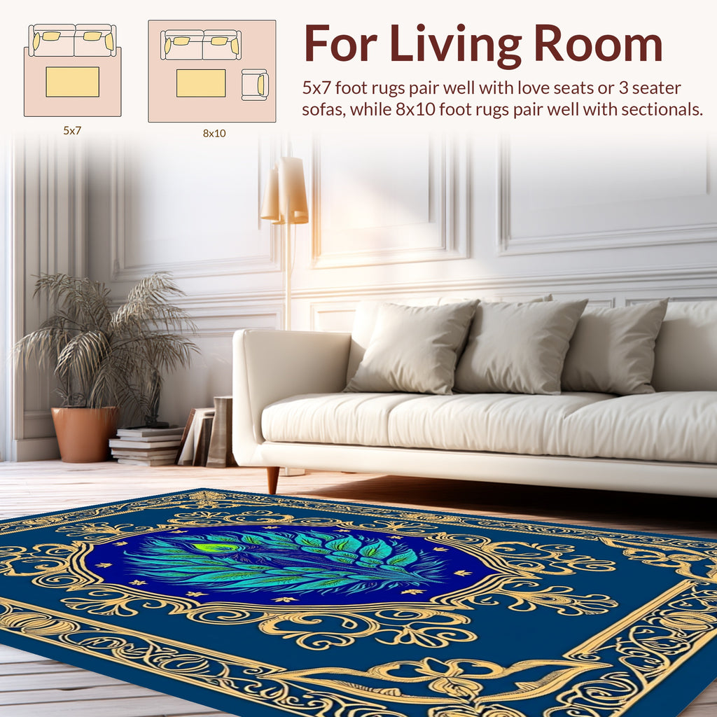 Elegant Peacock Feather Design Rug