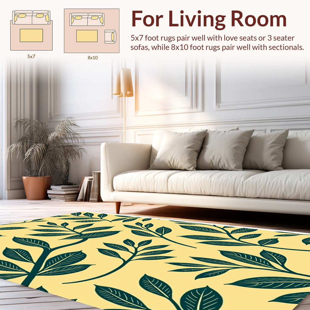 Dark Teal Floral Pattern Rug