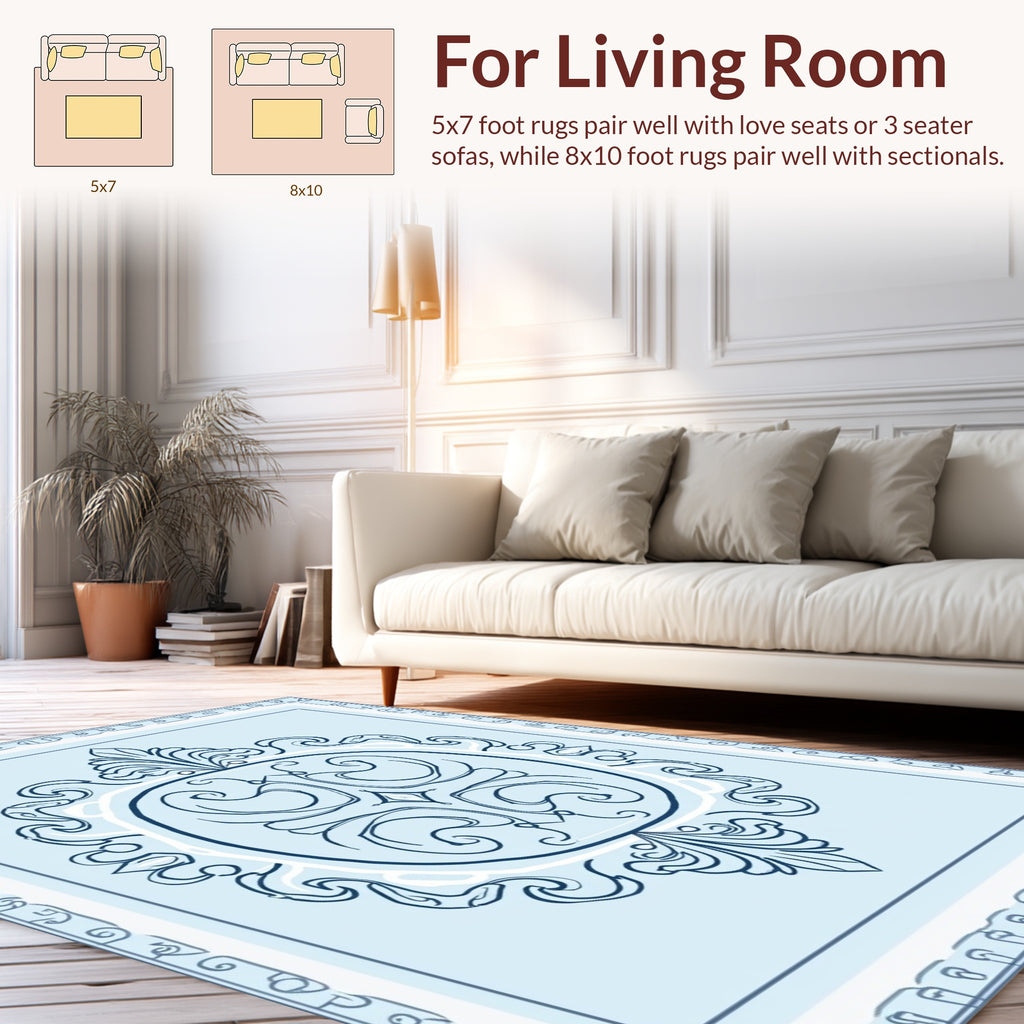 Elegant Blue Laurel Medallion Pattern Rug