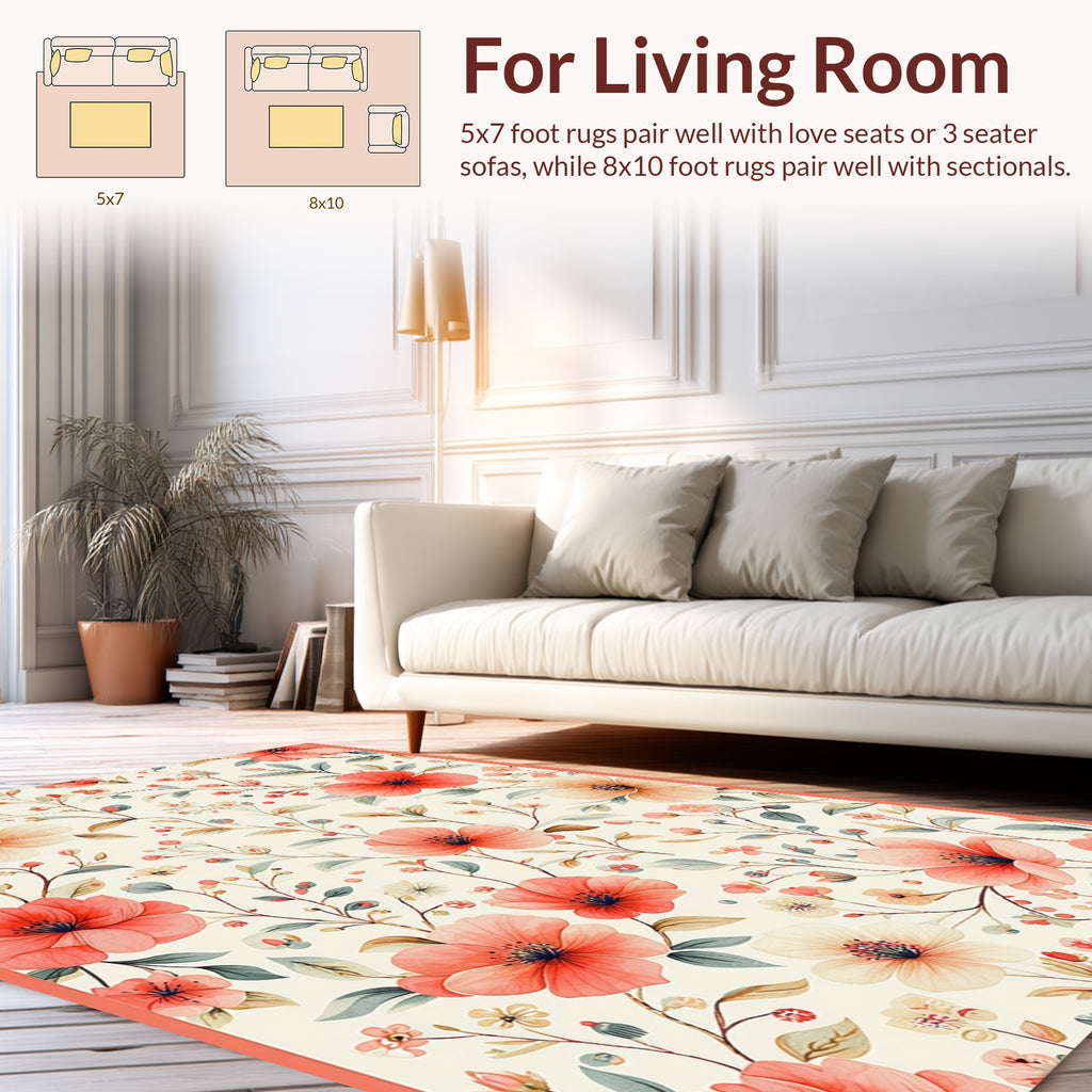 Coral Floral Vine Pattern Rug
