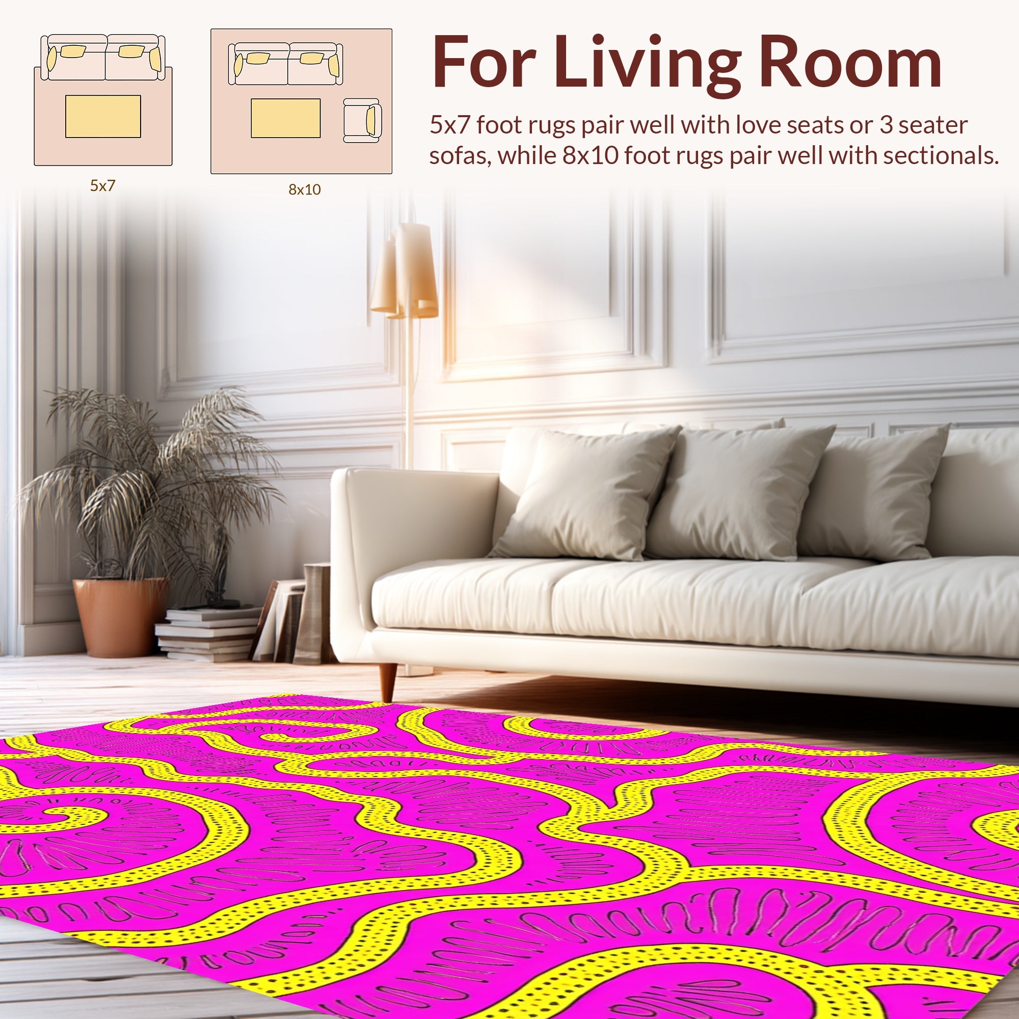 Vibrant Pink Yellow Organic Waves Rug
