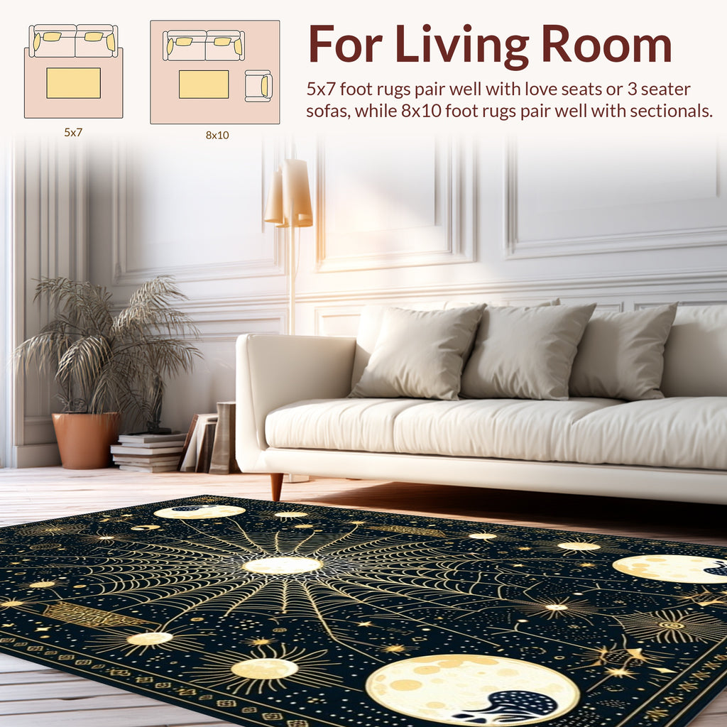 Celestial Spiderweb Moon Star Design Rug