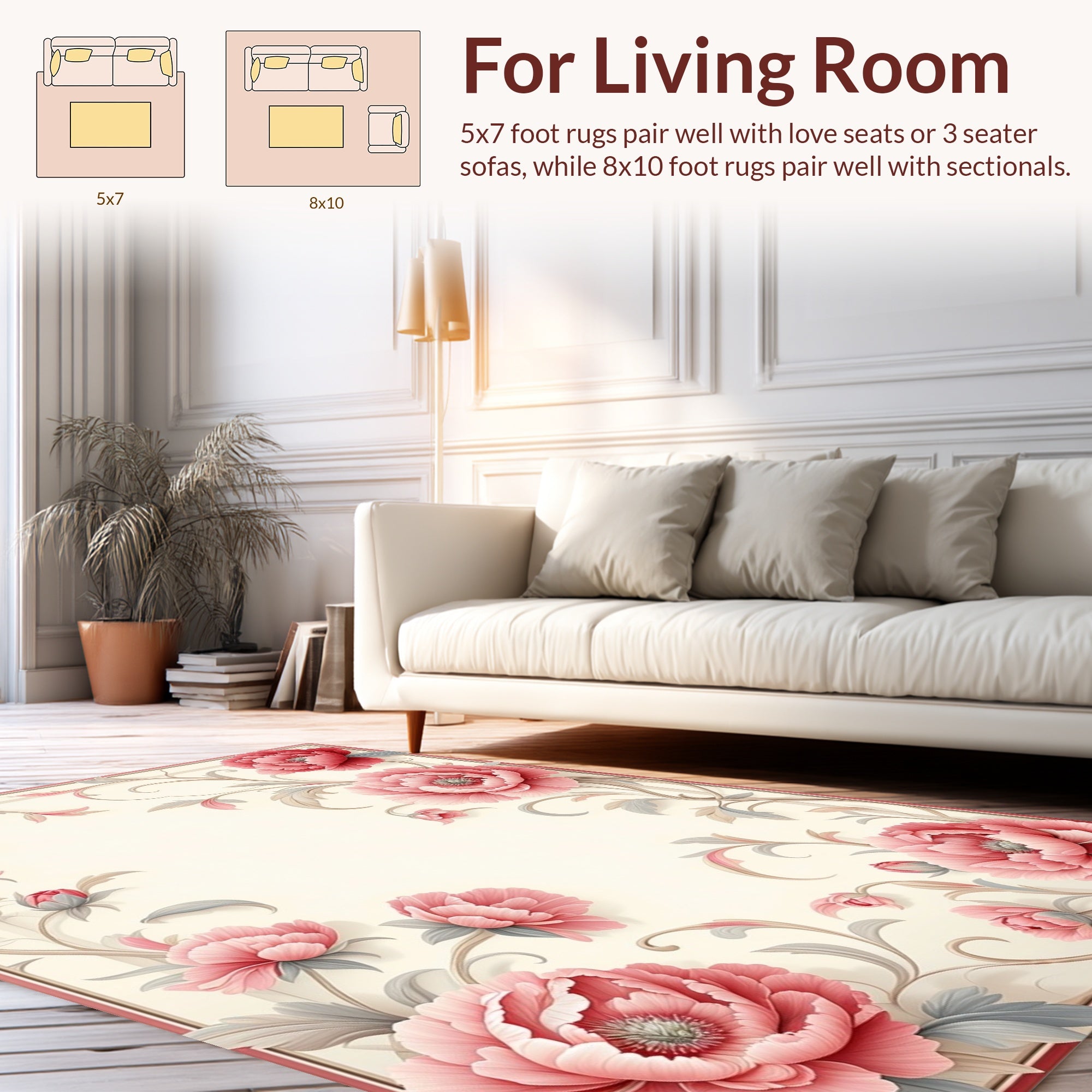 Elegant Pink Floral Vine Pattern Rug
