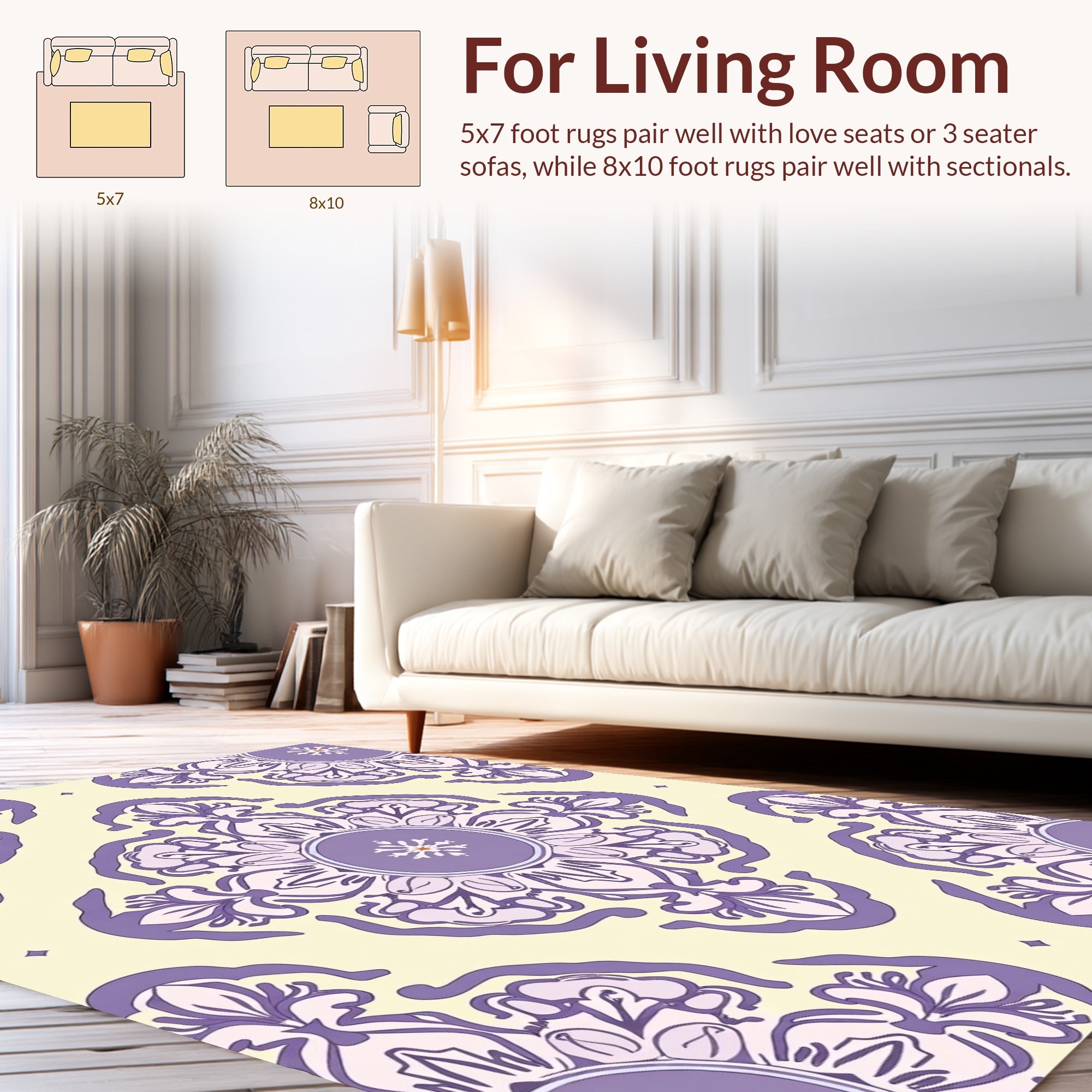 Lavender Floral Mandala Pattern Rug