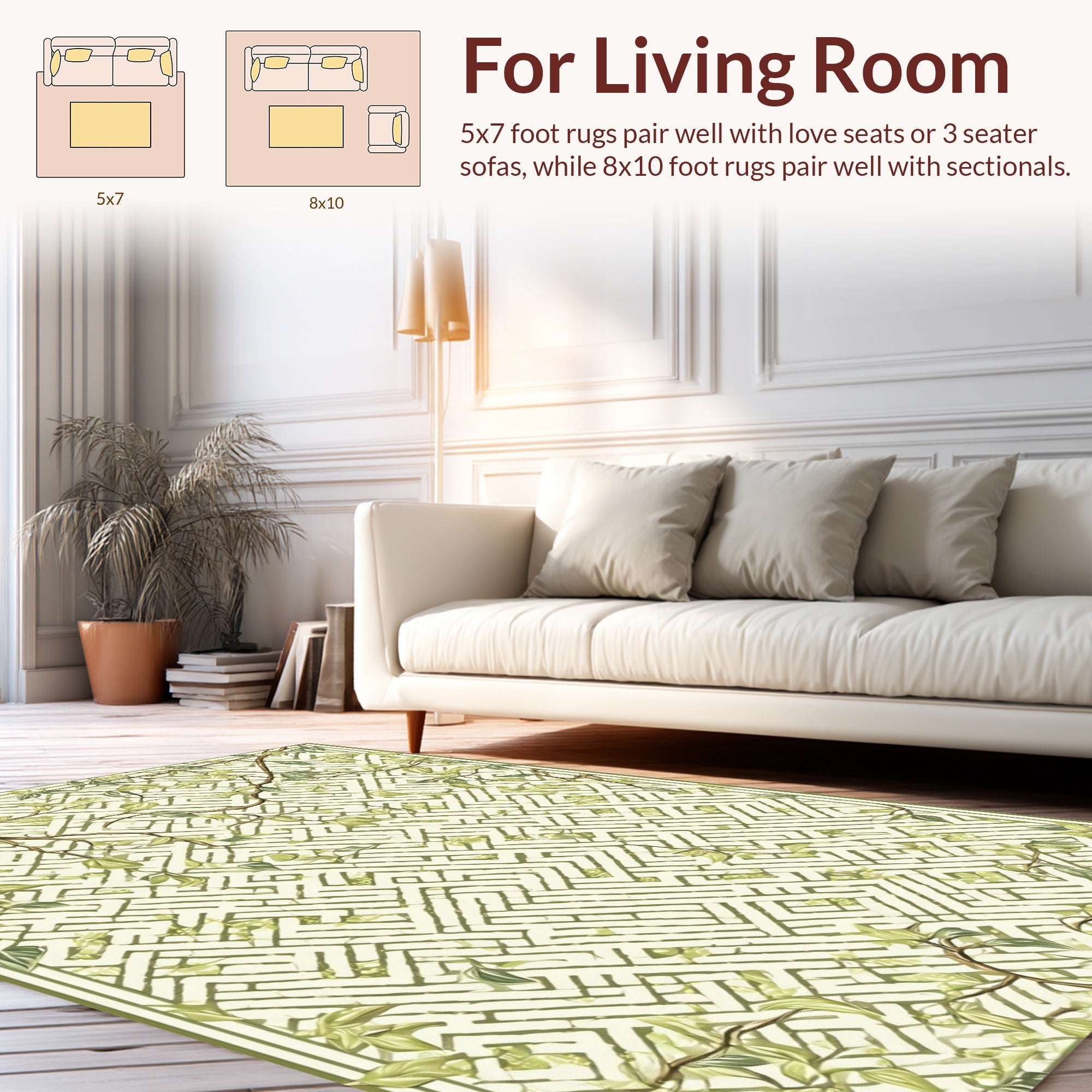 Green Floral Maze Pattern Rug
