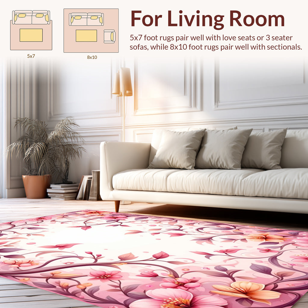 Pink Floral Swirl Vine Pattern Rug