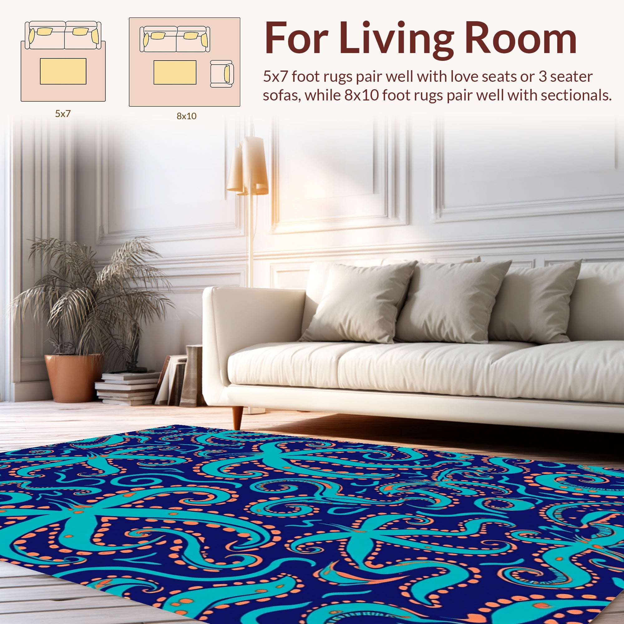 Playful Teal Octopus Tentacle Pattern Rug