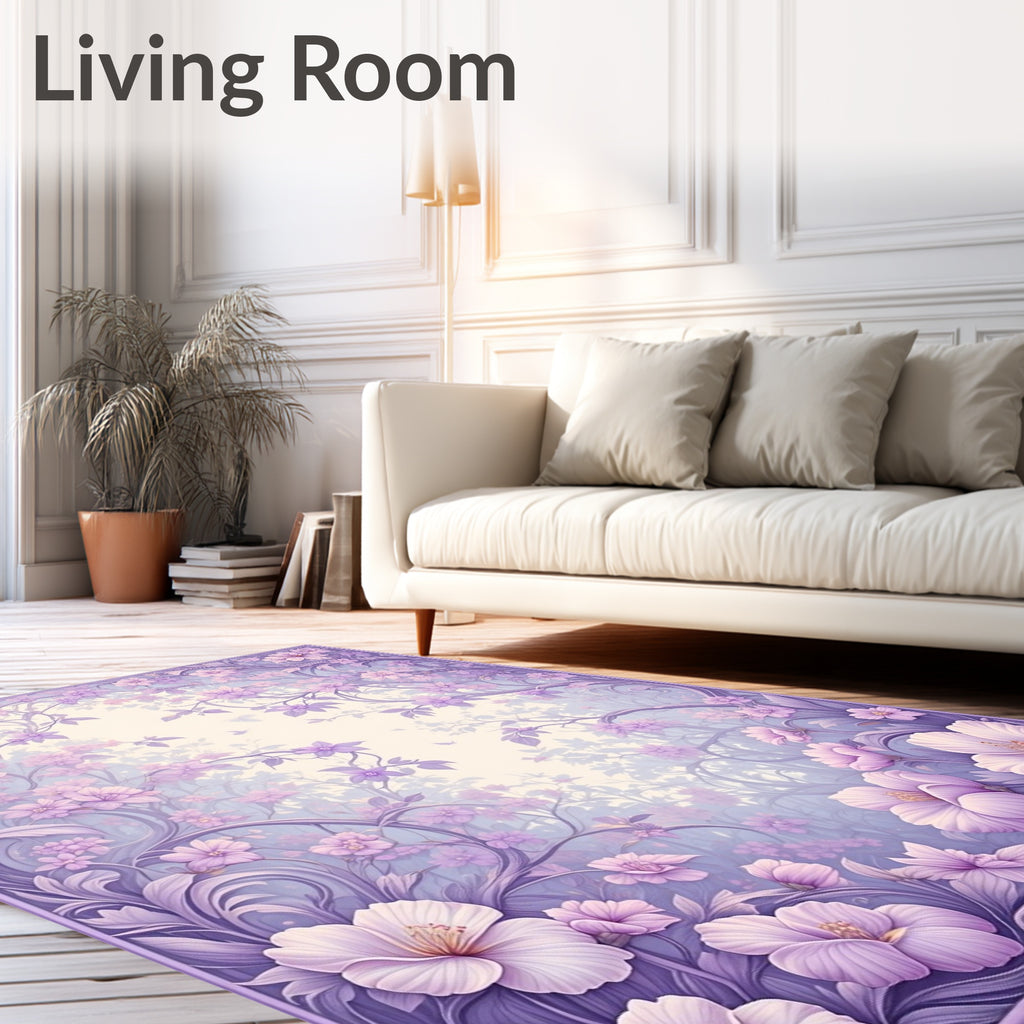 Whimsical Lilac Floral Swirls Rug