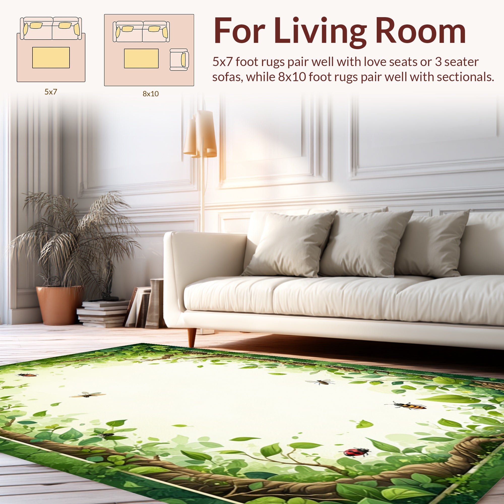 Enchanted Forest Insects Botanical Frame Rug