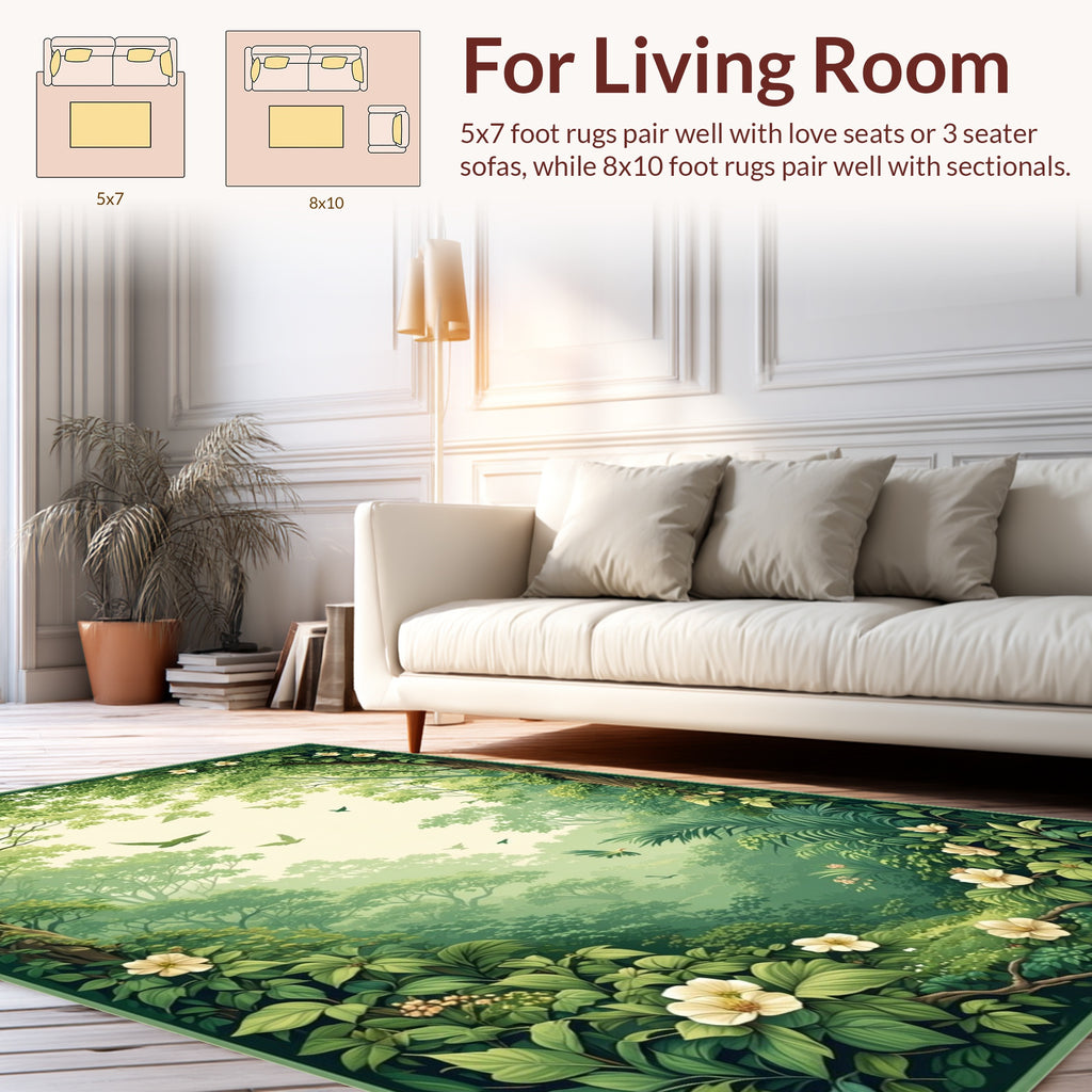 Enchanted Forest Garden With Birds Rug