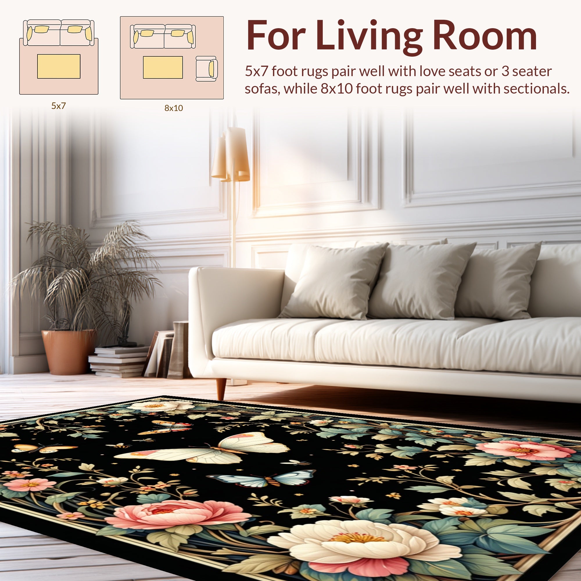 Floral Butterfly Garden Pattern Design Rug