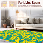 Vibrant Teal Floral Pattern Rug