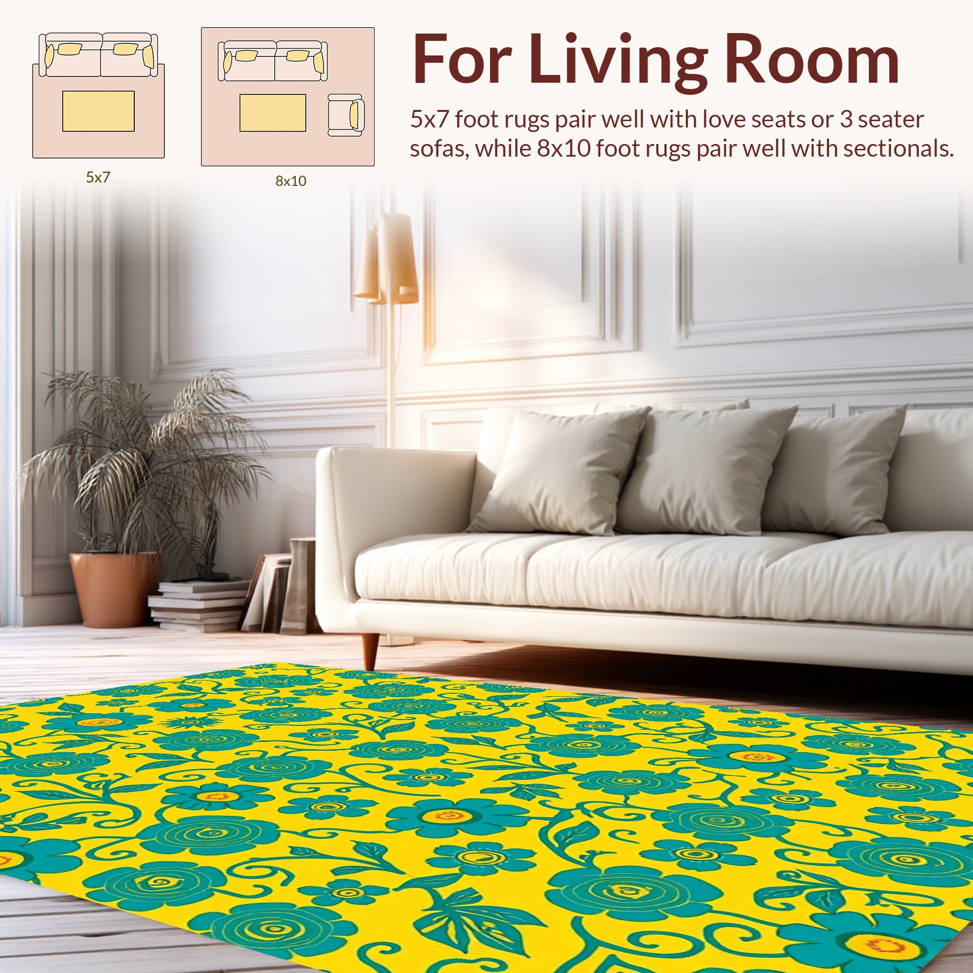 Vibrant Teal Floral Pattern Rug