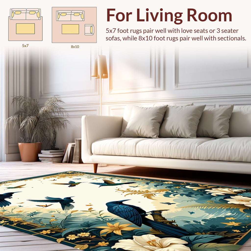 Nature Birds Floral Whimsical Design Rug