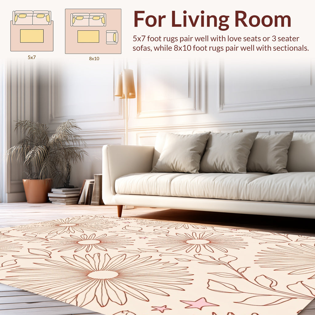 Charming Outline Floral And Star Pattern Rug