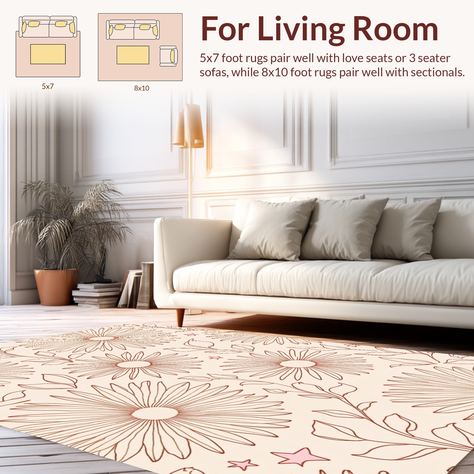 Charming Outline Floral And Star Pattern Rug
