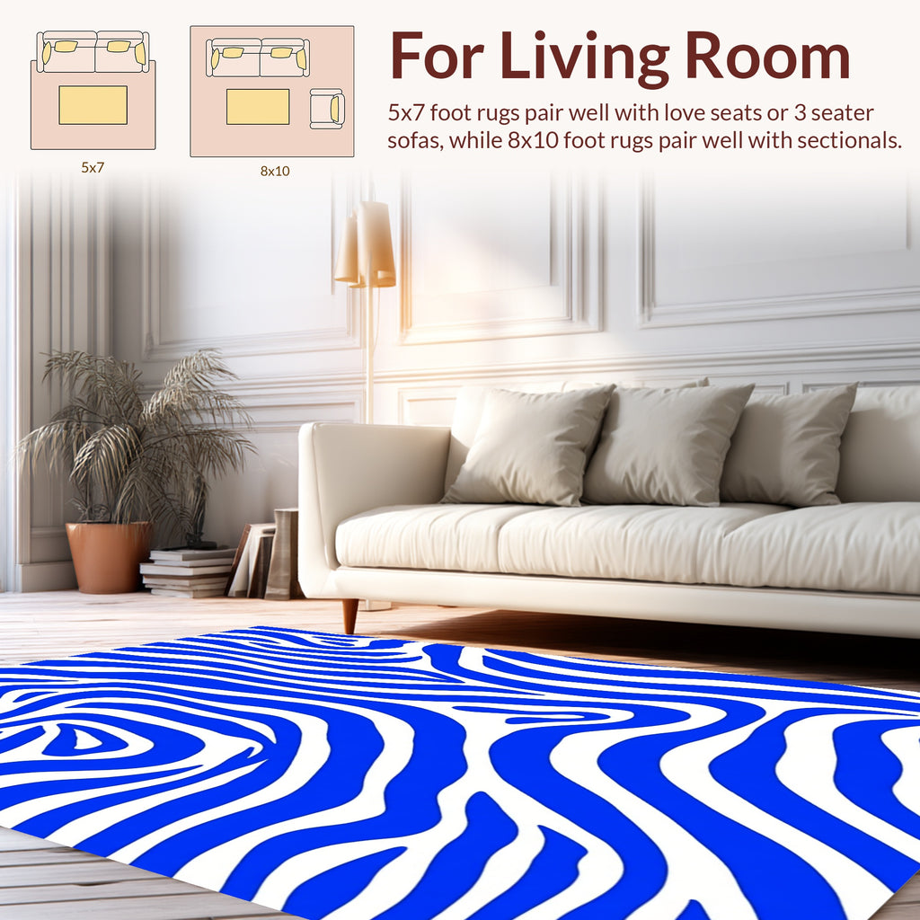 Bold Blue Zebra-Striped Design Rug