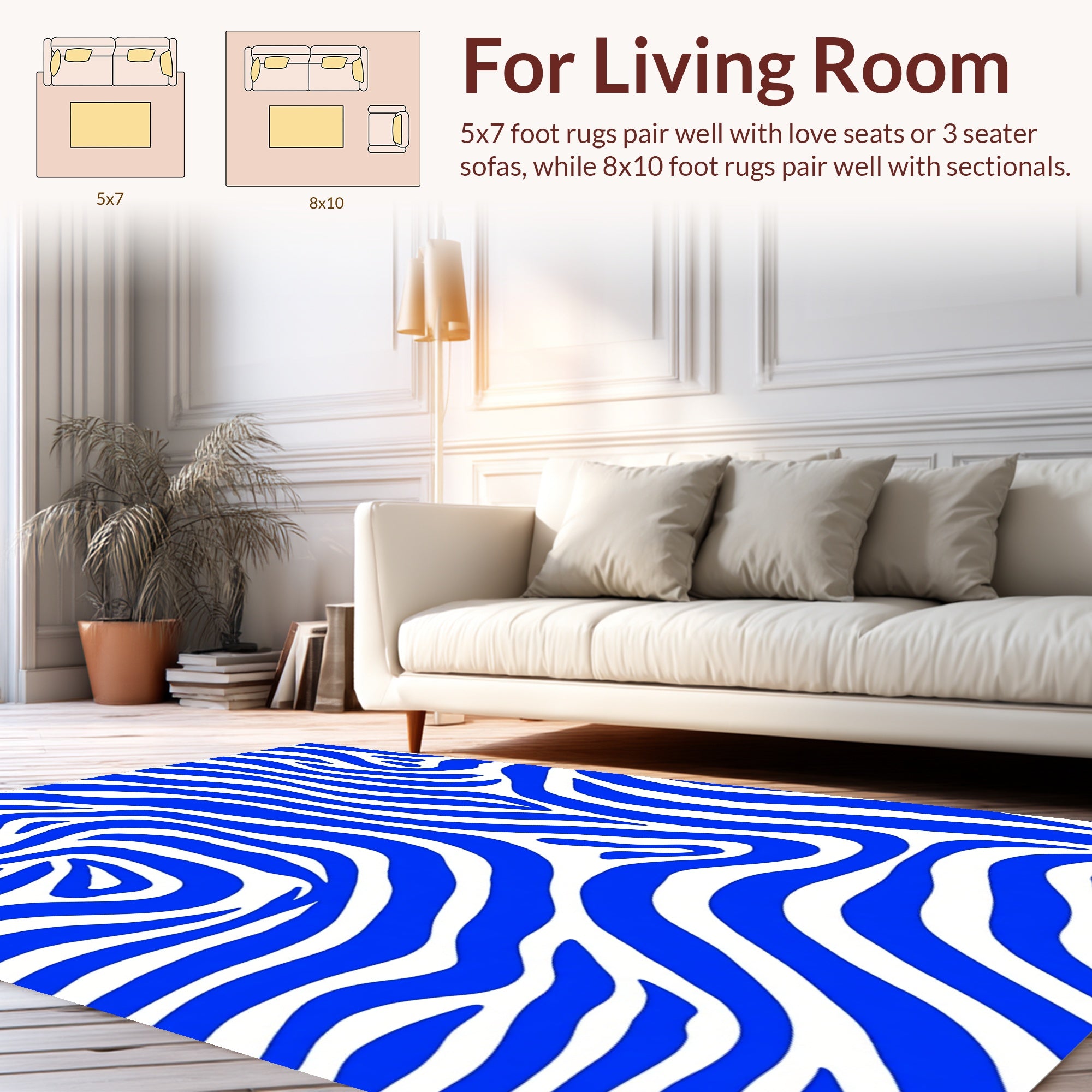 Bold Blue Zebra-Striped Design Rug