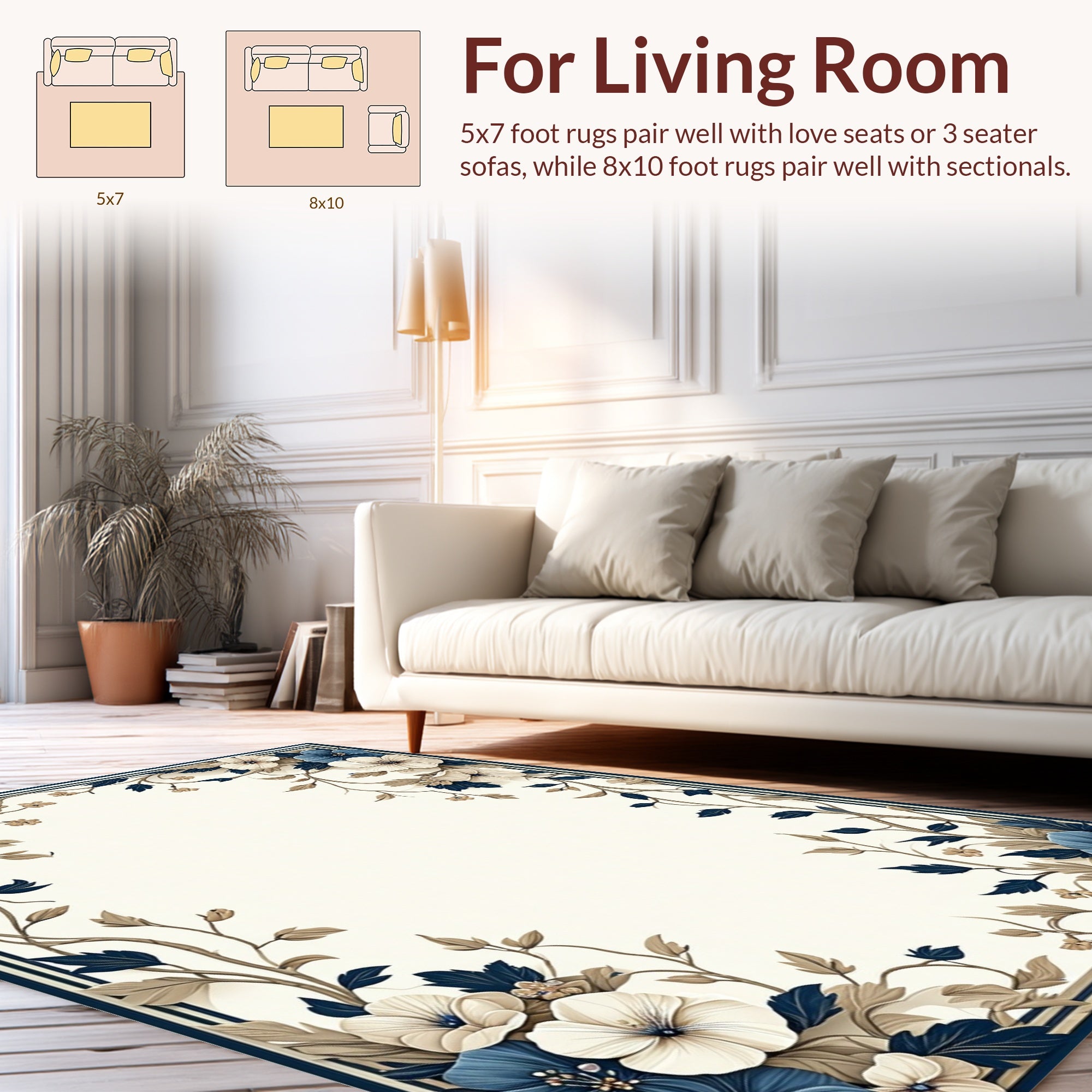 Elegant Floral Vine Border Rug