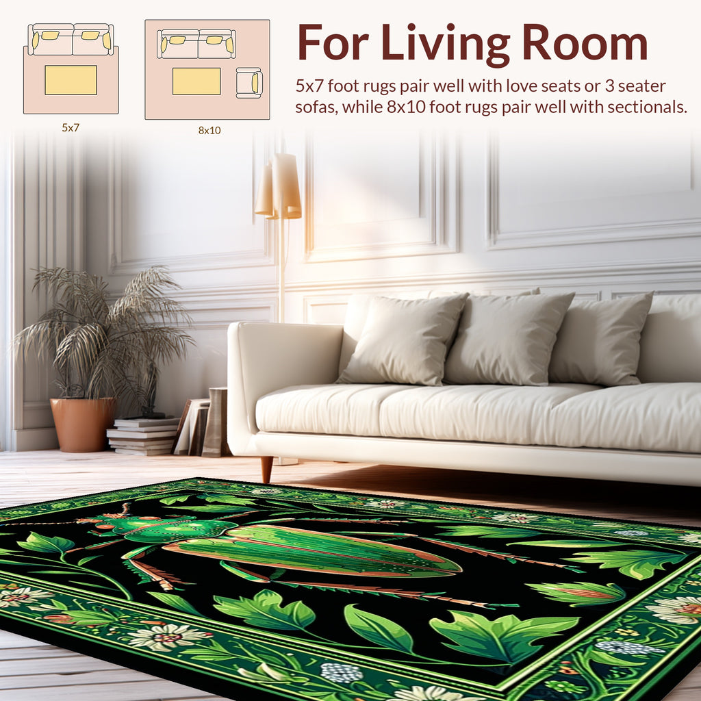 Green Beetle Floral Enclosure Rug