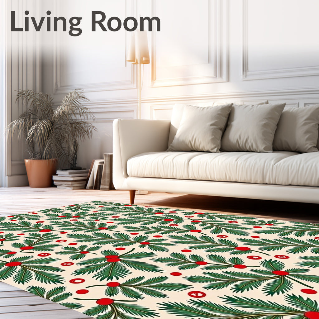 Festive Green Pine Berry Garland Rug