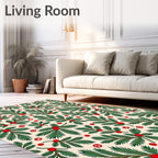 Festive Green Pine Berry Garland Rug