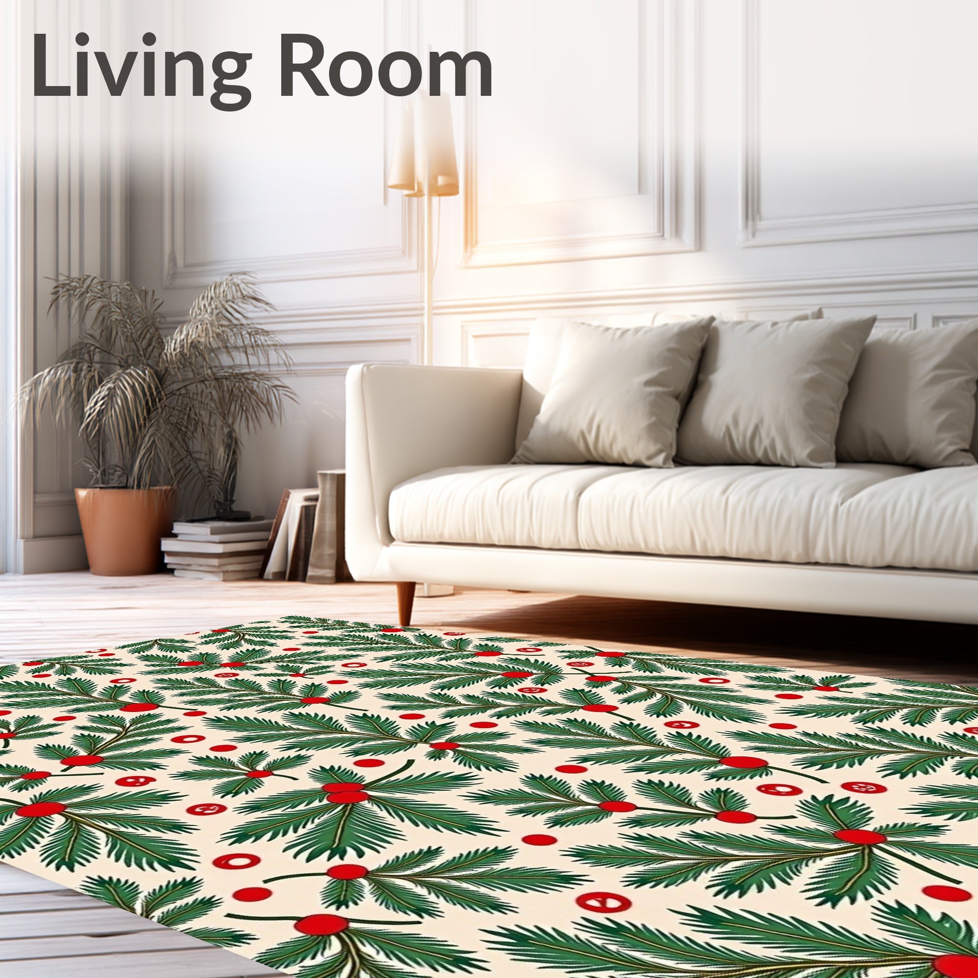 Festive Green Pine Berry Garland Rug