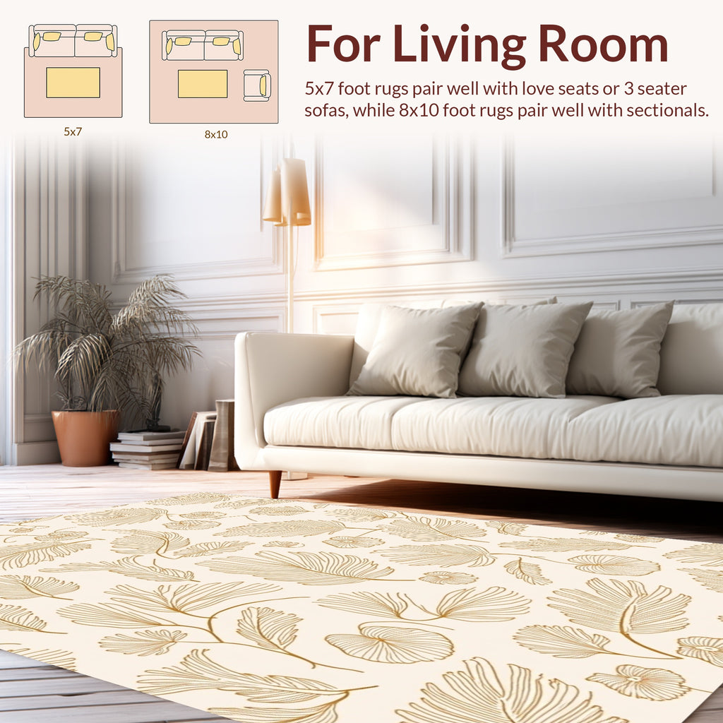 Botanical Line Art Floral Pattern Rug