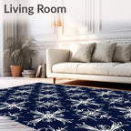 Navy White Scrolling Floral Medallion Rug