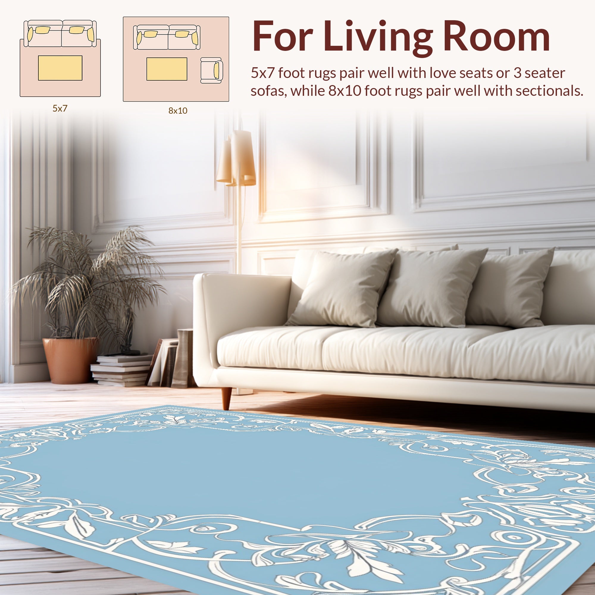 Art Nouveau Floral Scroll White Rug