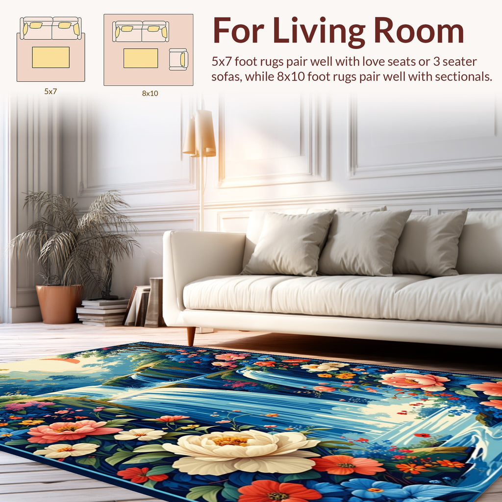 Enchanting Floral Waterfall Landscape Rug