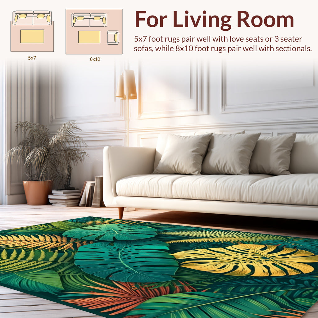 Lush Tropical Leaf Pattern Rug