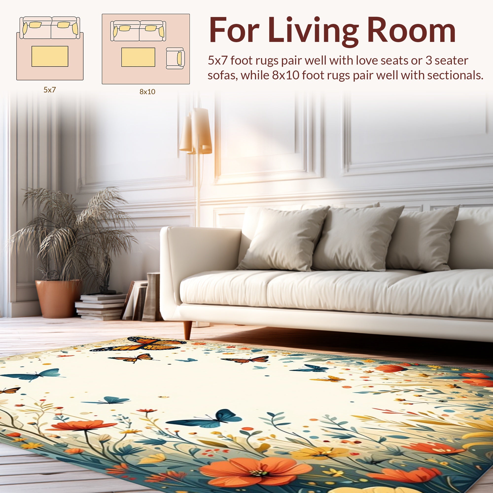 Vibrant Butterfly Floral Meadow Design Rug
