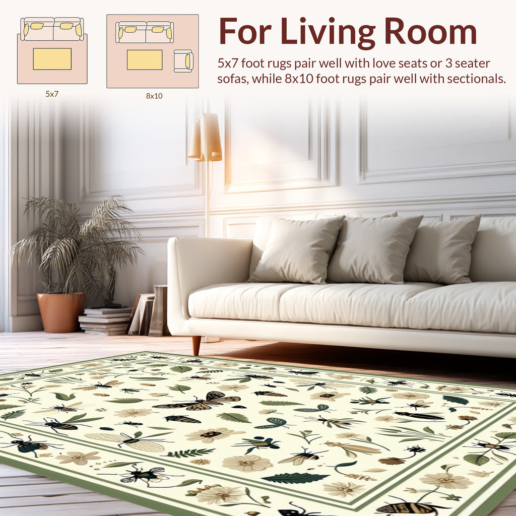 Nature Inspired Insect Floral Pattern Rug