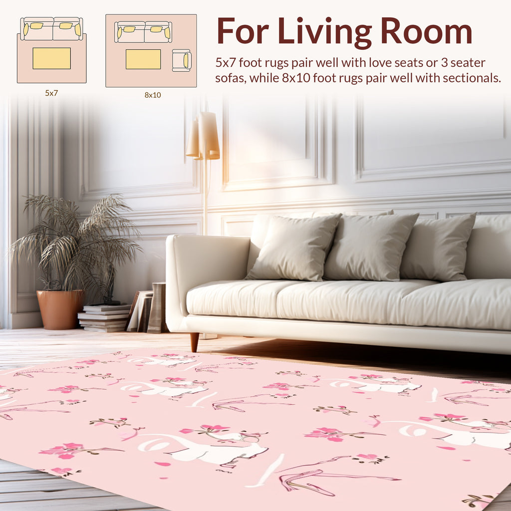 Whimsical Pink Ballet Floral Design Rug