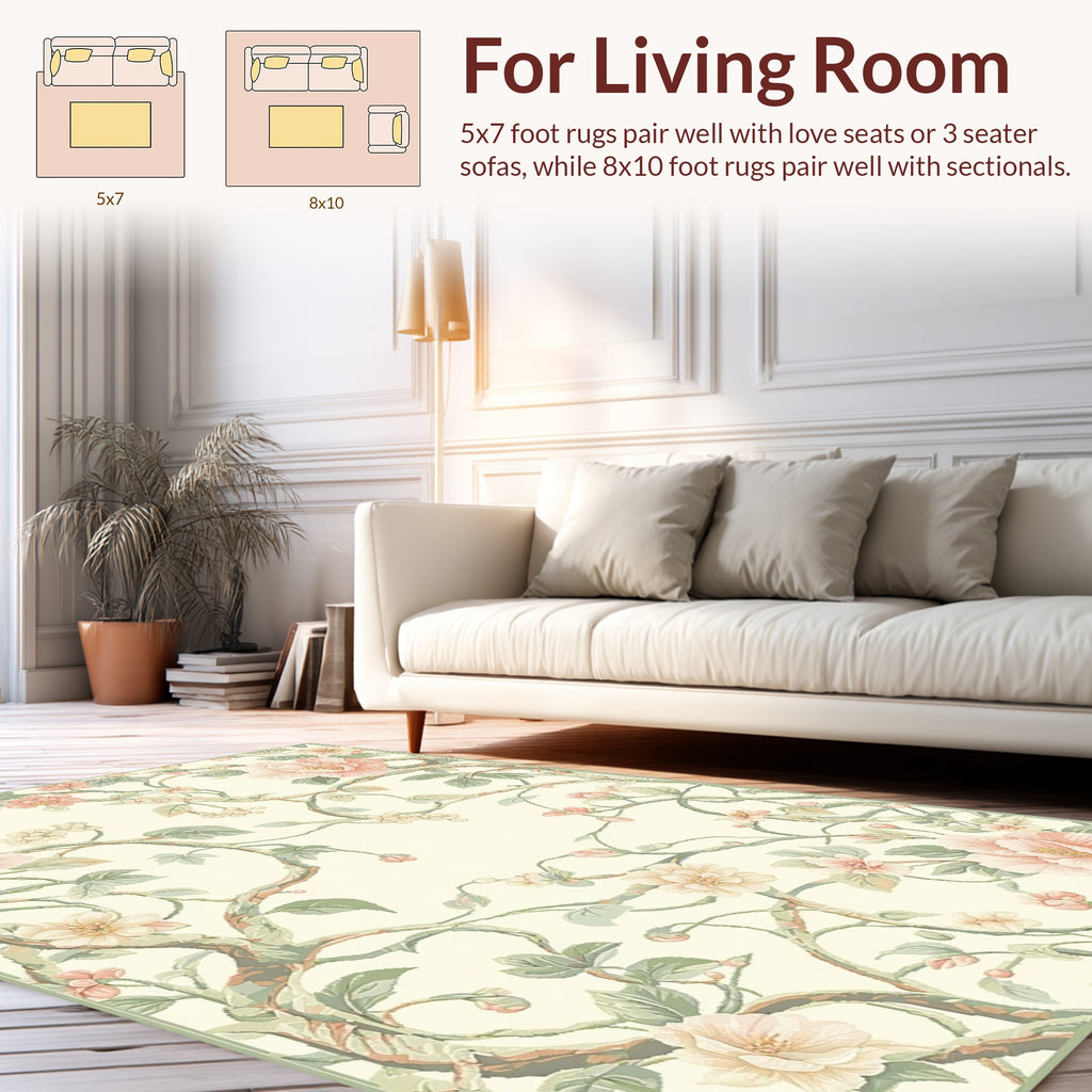 Delicate Pink Floral Vine Pattern Rug