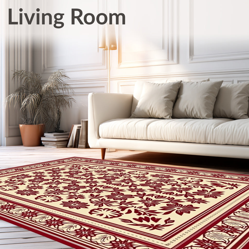 Crimson Floral Garden Medallion Ivory Rug