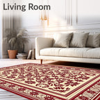 Crimson Floral Garden Medallion Ivory Rug
