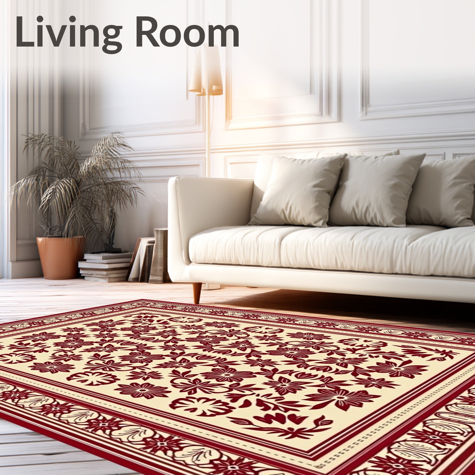 Crimson Floral Garden Medallion Ivory Rug