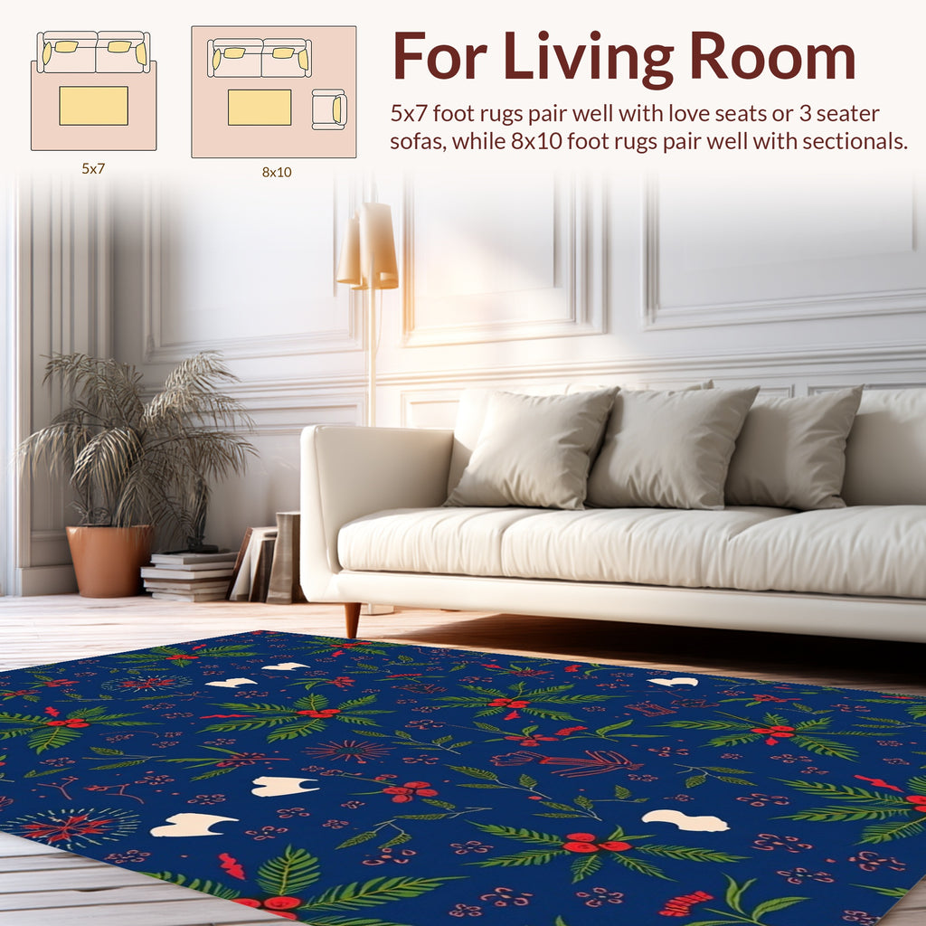 Festive Holly Berry Floral Pattern Rug