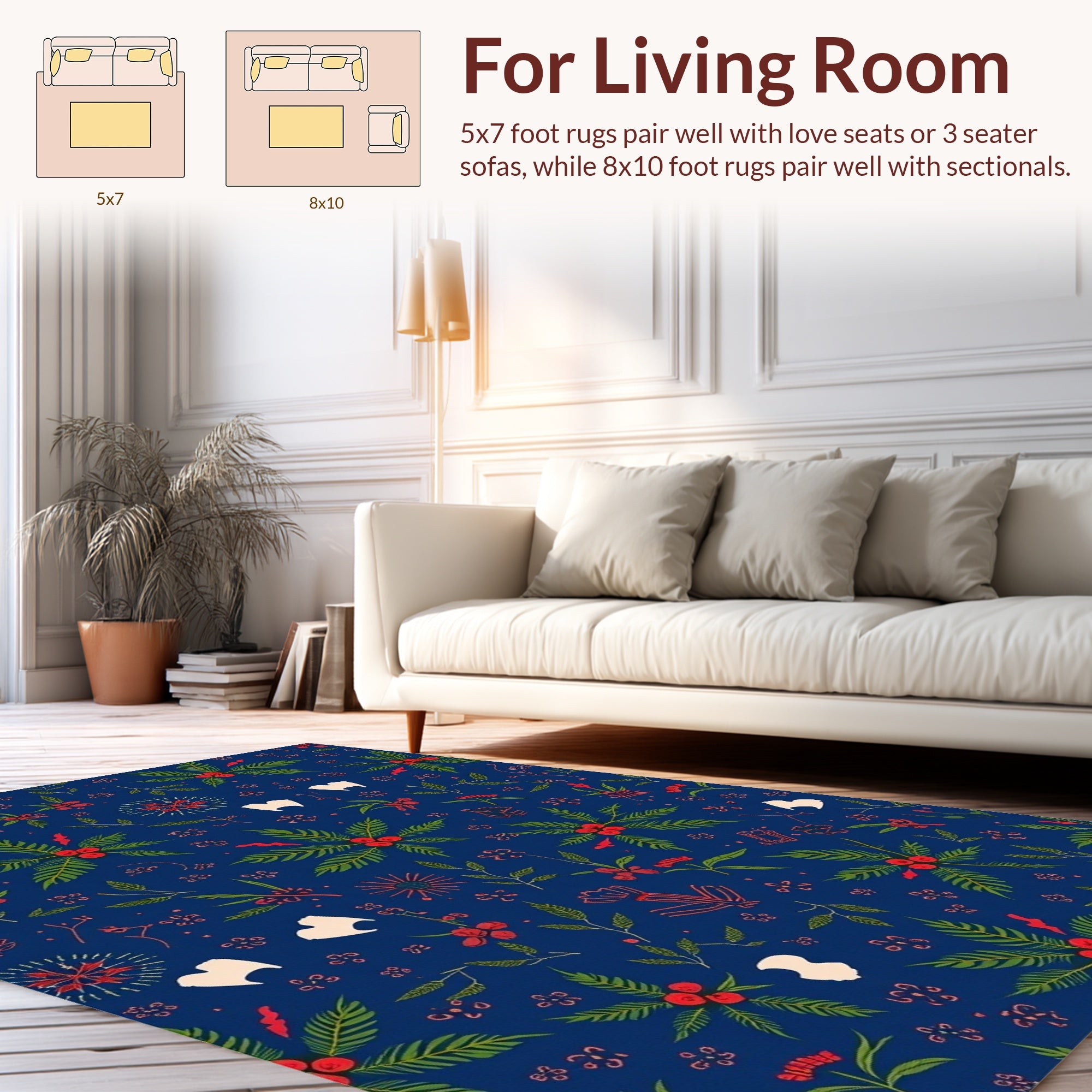 Festive Holly Berry Floral Pattern Rug