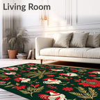Folk Rooster Floral and Foliage Rug