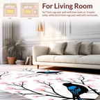 Black Bird Pink Blossom Pattern Rug