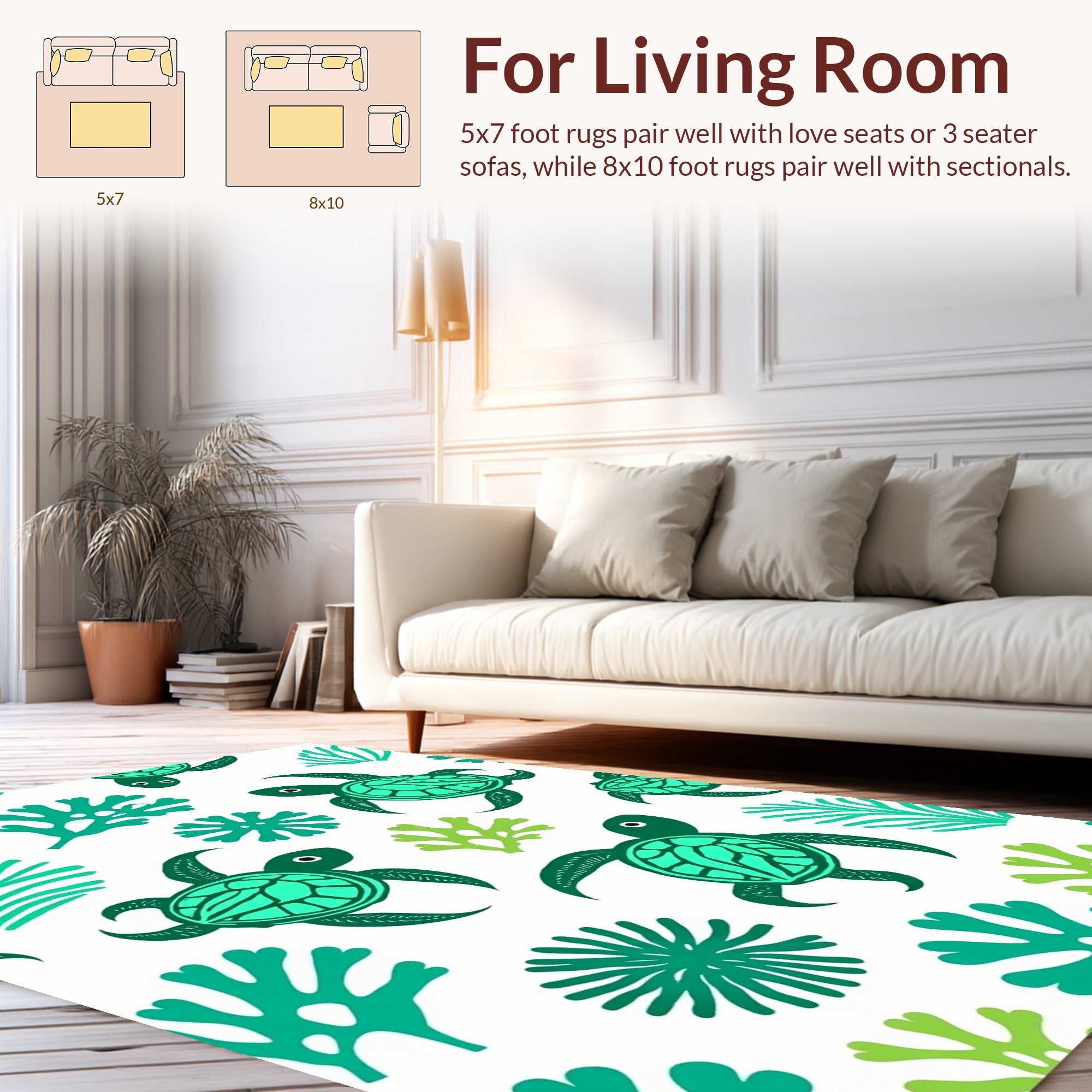 Green Turtle Sea Coral Pattern Rug
