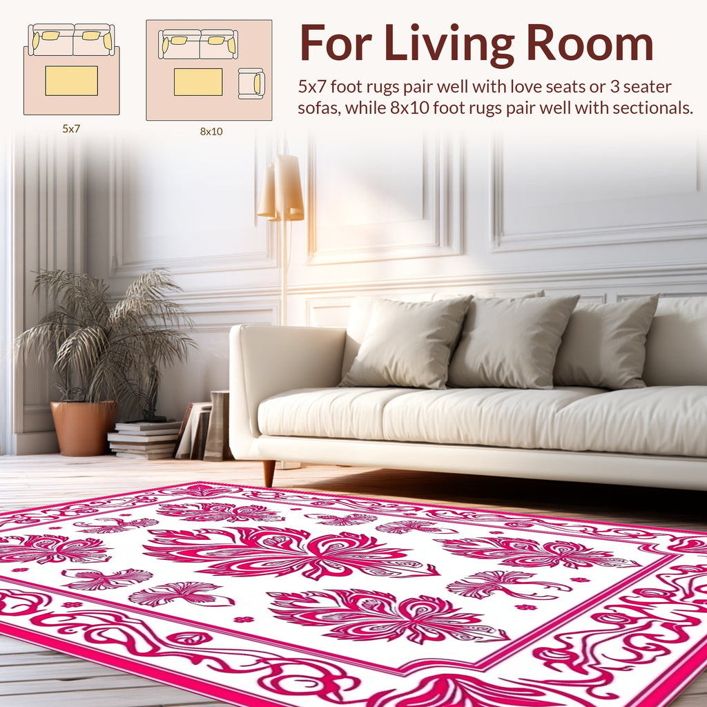 Ornate Pink Bird Floral Pattern Rug
